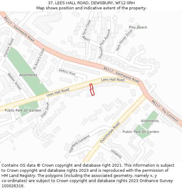 37, LEES HALL ROAD, DEWSBURY, WF12 0RH: Location map and indicative extent of plot