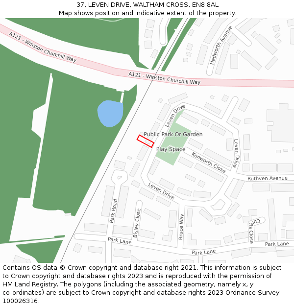 37, LEVEN DRIVE, WALTHAM CROSS, EN8 8AL: Location map and indicative extent of plot