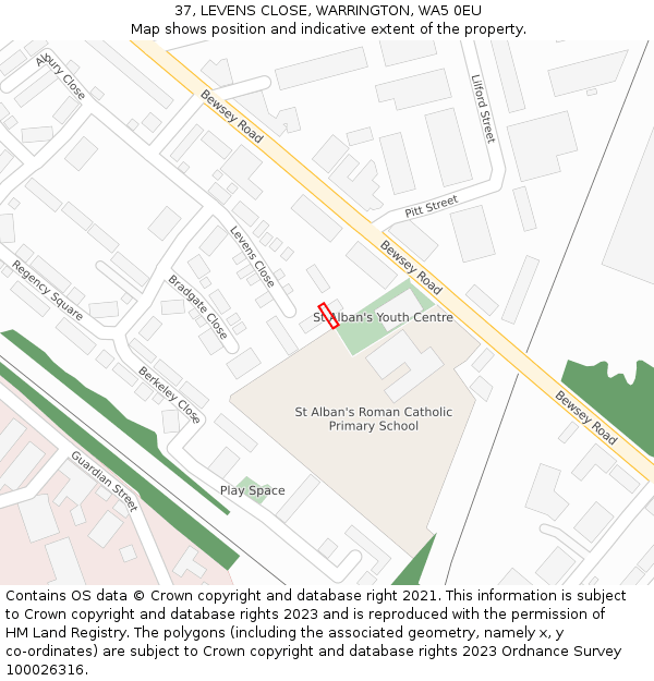 37, LEVENS CLOSE, WARRINGTON, WA5 0EU: Location map and indicative extent of plot
