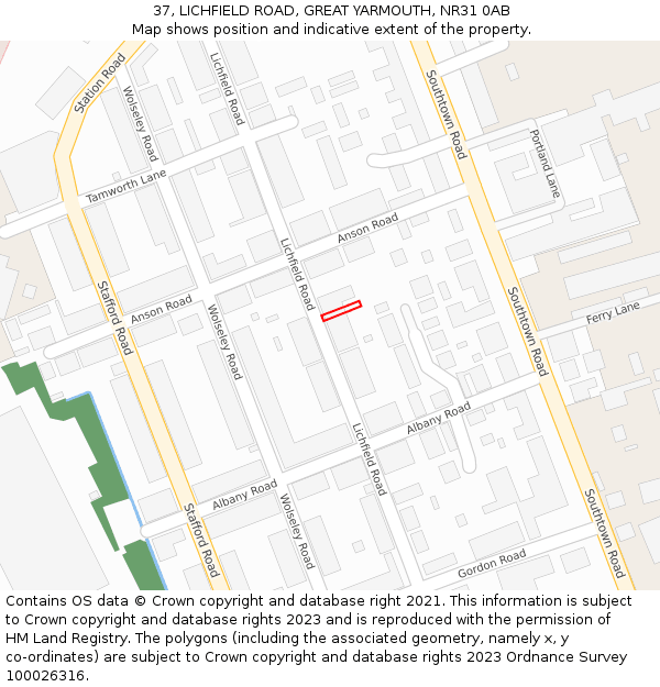 37, LICHFIELD ROAD, GREAT YARMOUTH, NR31 0AB: Location map and indicative extent of plot