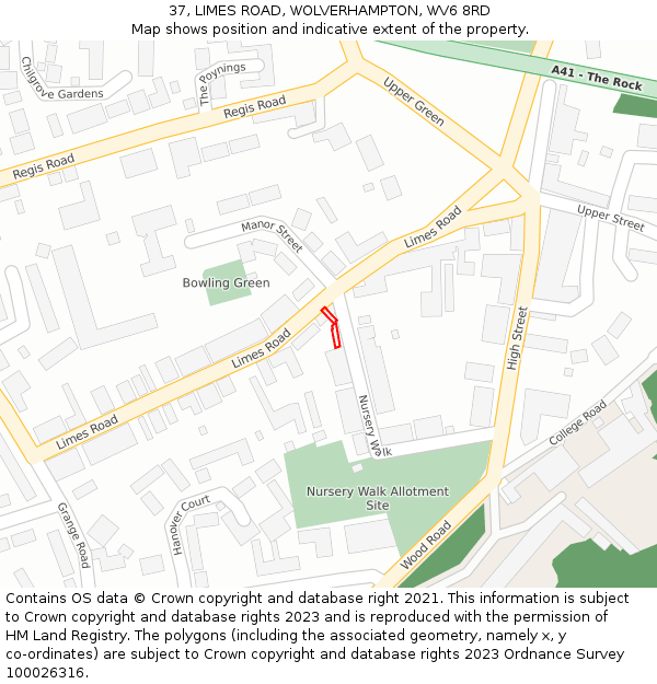 37, LIMES ROAD, WOLVERHAMPTON, WV6 8RD: Location map and indicative extent of plot