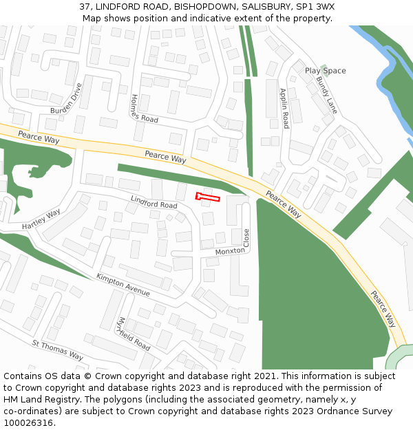 37, LINDFORD ROAD, BISHOPDOWN, SALISBURY, SP1 3WX: Location map and indicative extent of plot