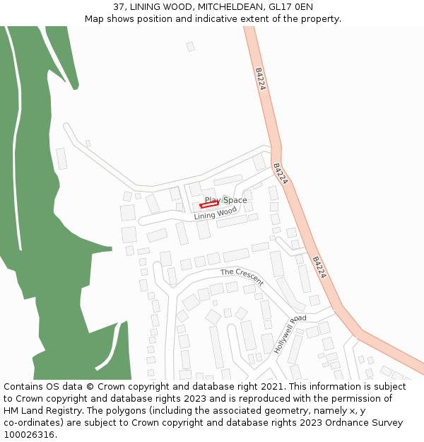37, LINING WOOD, MITCHELDEAN, GL17 0EN: Location map and indicative extent of plot