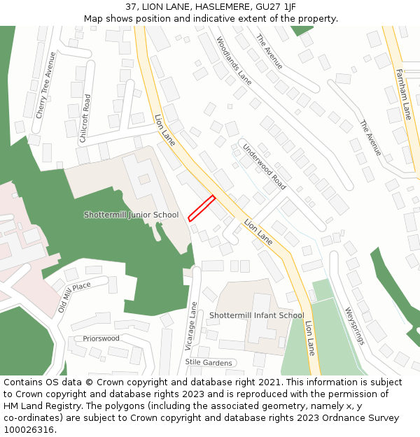 37, LION LANE, HASLEMERE, GU27 1JF: Location map and indicative extent of plot