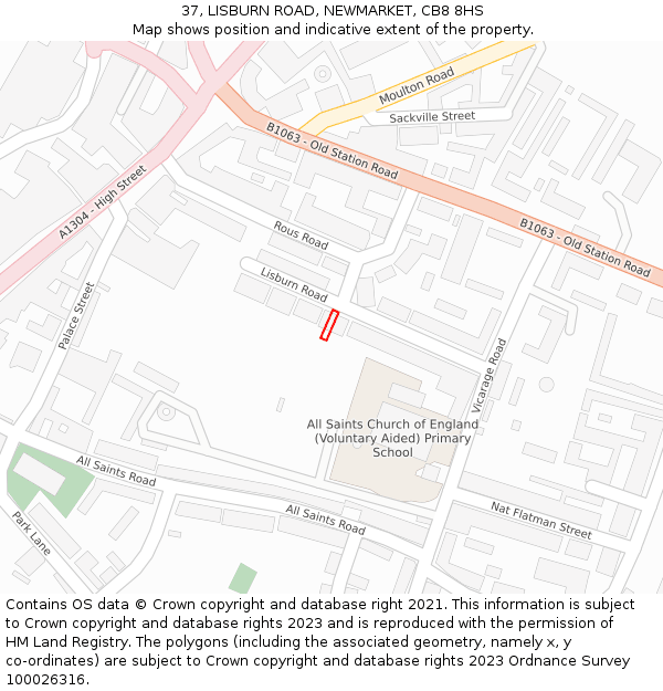 37, LISBURN ROAD, NEWMARKET, CB8 8HS: Location map and indicative extent of plot