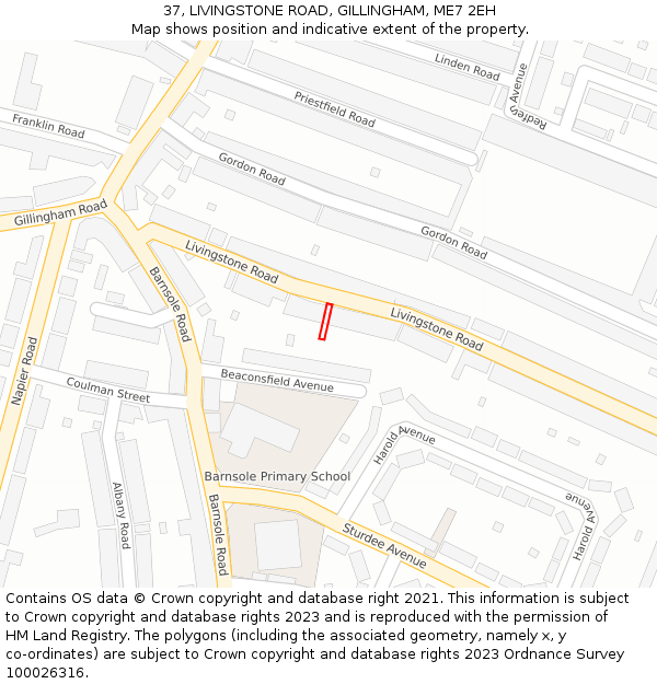 37, LIVINGSTONE ROAD, GILLINGHAM, ME7 2EH: Location map and indicative extent of plot