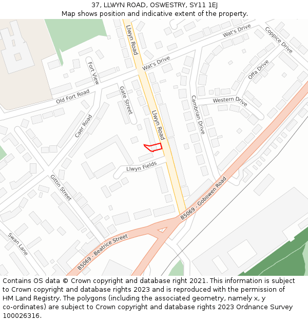37, LLWYN ROAD, OSWESTRY, SY11 1EJ: Location map and indicative extent of plot
