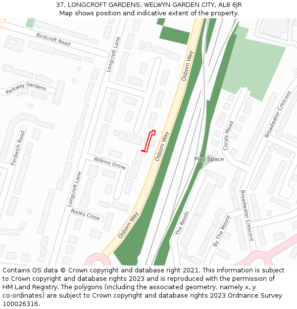 37, LONGCROFT GARDENS, WELWYN GARDEN CITY, AL8 6JR: Location map and indicative extent of plot