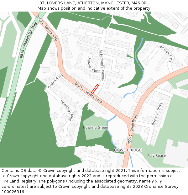 37, LOVERS LANE, ATHERTON, MANCHESTER, M46 0PU: Location map and indicative extent of plot