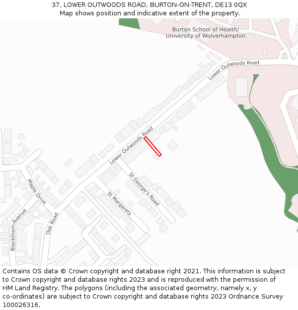 37, LOWER OUTWOODS ROAD, BURTON-ON-TRENT, DE13 0QX: Location map and indicative extent of plot