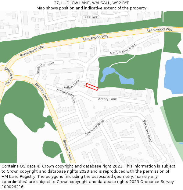 37, LUDLOW LANE, WALSALL, WS2 8YB: Location map and indicative extent of plot