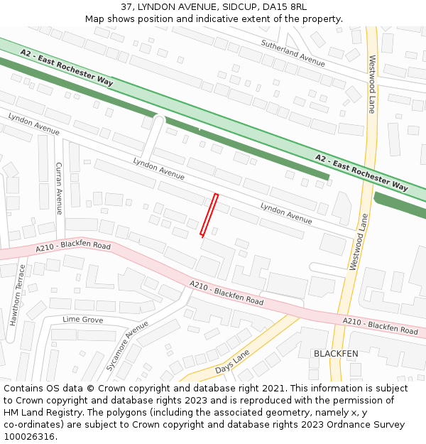 37, LYNDON AVENUE, SIDCUP, DA15 8RL: Location map and indicative extent of plot