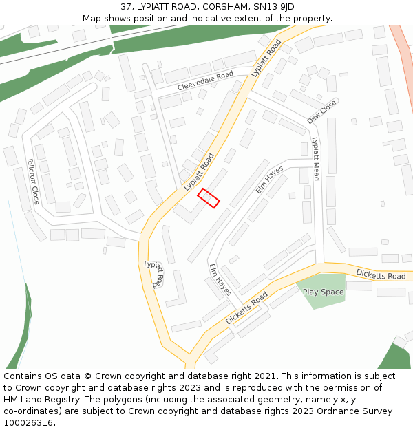 37, LYPIATT ROAD, CORSHAM, SN13 9JD: Location map and indicative extent of plot