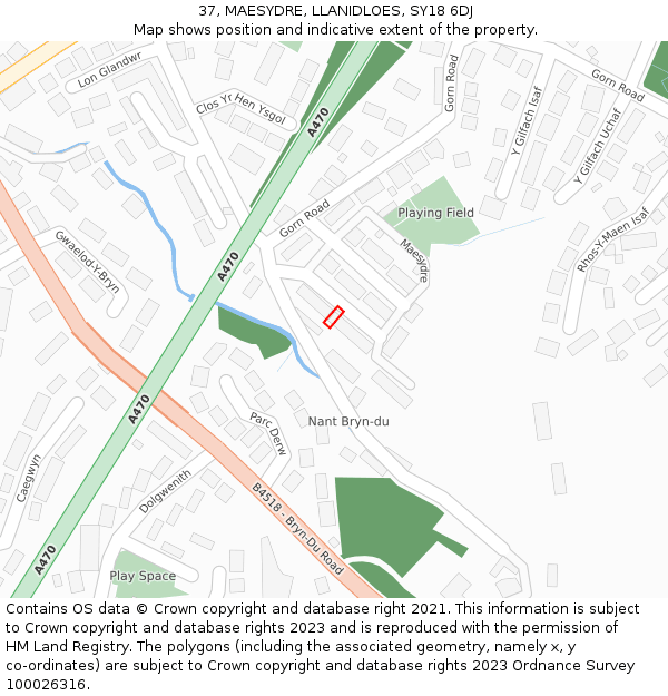 37, MAESYDRE, LLANIDLOES, SY18 6DJ: Location map and indicative extent of plot