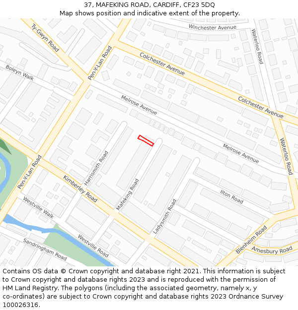 37, MAFEKING ROAD, CARDIFF, CF23 5DQ: Location map and indicative extent of plot