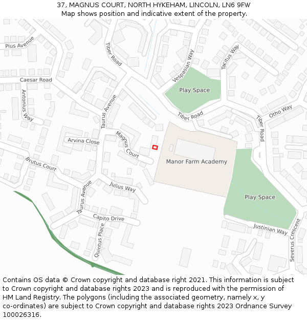 37, MAGNUS COURT, NORTH HYKEHAM, LINCOLN, LN6 9FW: Location map and indicative extent of plot