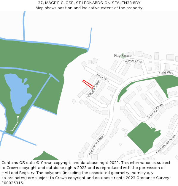 37, MAGPIE CLOSE, ST LEONARDS-ON-SEA, TN38 8DY: Location map and indicative extent of plot