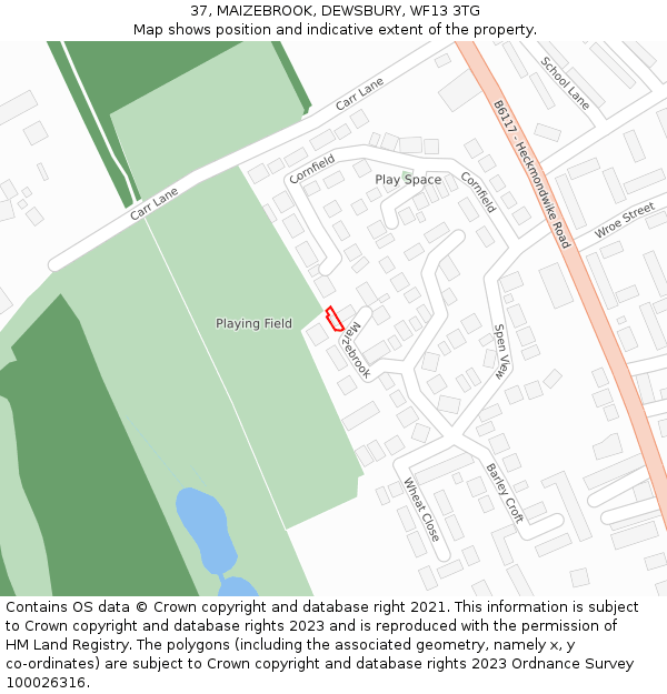 37, MAIZEBROOK, DEWSBURY, WF13 3TG: Location map and indicative extent of plot