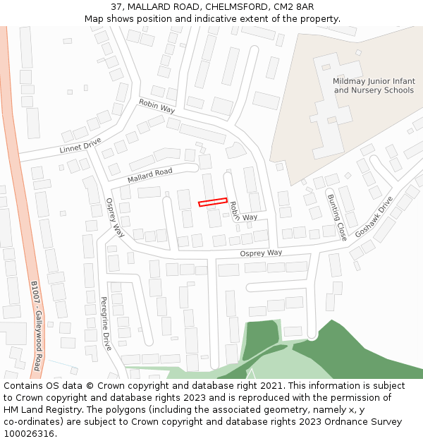 37, MALLARD ROAD, CHELMSFORD, CM2 8AR: Location map and indicative extent of plot