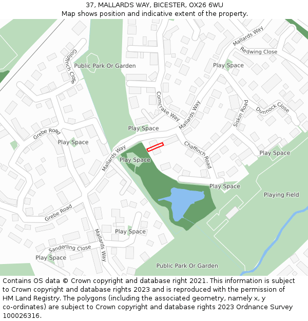 37, MALLARDS WAY, BICESTER, OX26 6WU: Location map and indicative extent of plot
