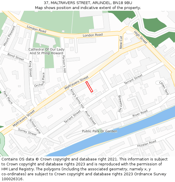 37, MALTRAVERS STREET, ARUNDEL, BN18 9BU: Location map and indicative extent of plot