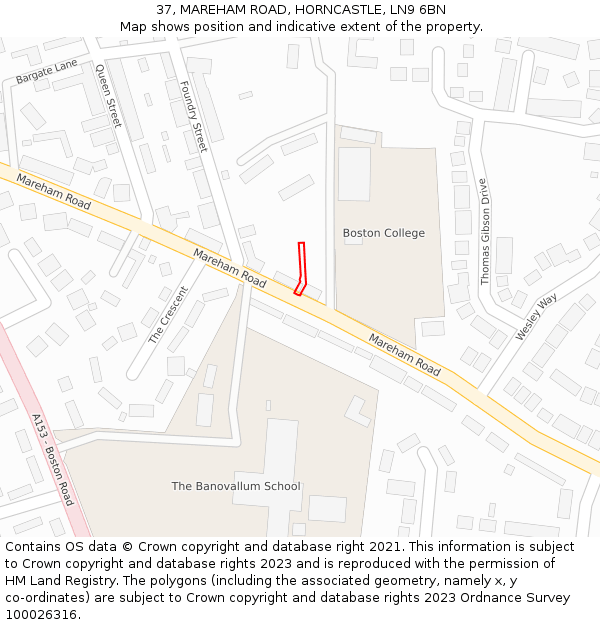 37, MAREHAM ROAD, HORNCASTLE, LN9 6BN: Location map and indicative extent of plot