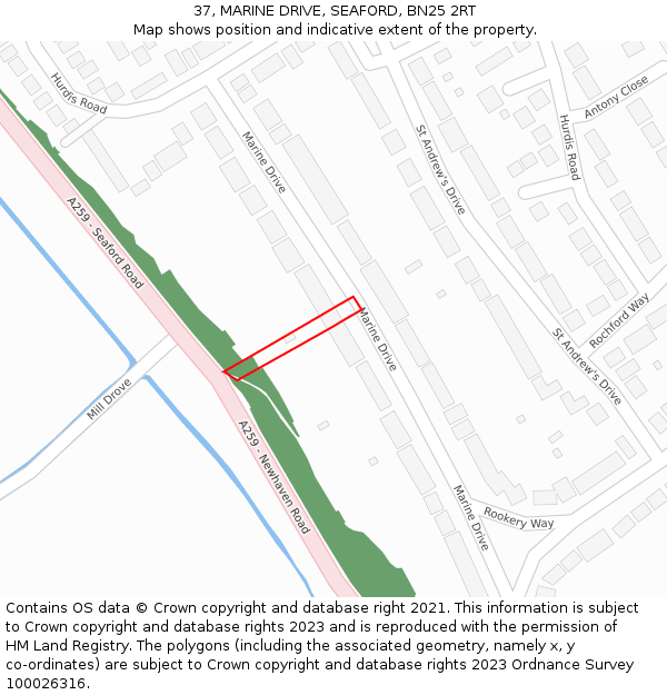 37, MARINE DRIVE, SEAFORD, BN25 2RT: Location map and indicative extent of plot