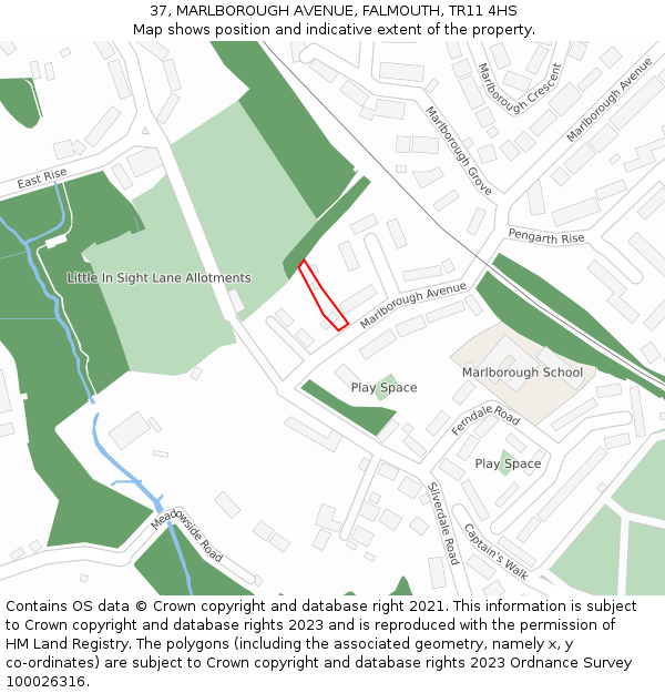 37, MARLBOROUGH AVENUE, FALMOUTH, TR11 4HS: Location map and indicative extent of plot