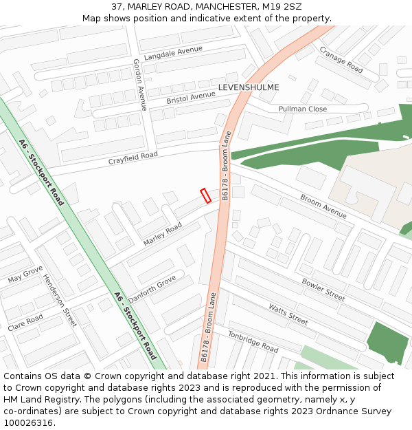 37, MARLEY ROAD, MANCHESTER, M19 2SZ: Location map and indicative extent of plot