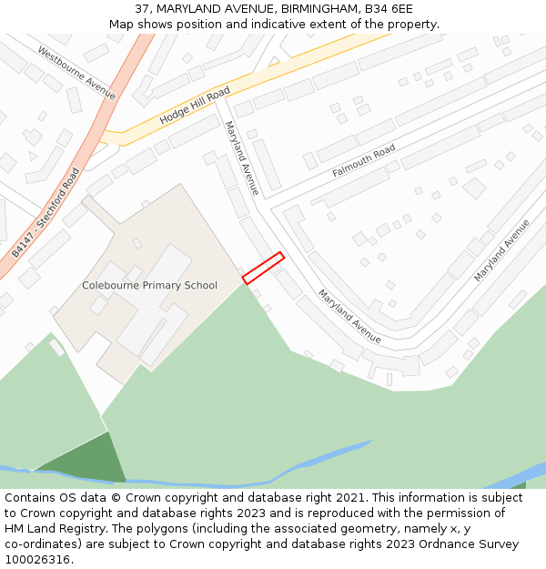 37, MARYLAND AVENUE, BIRMINGHAM, B34 6EE: Location map and indicative extent of plot