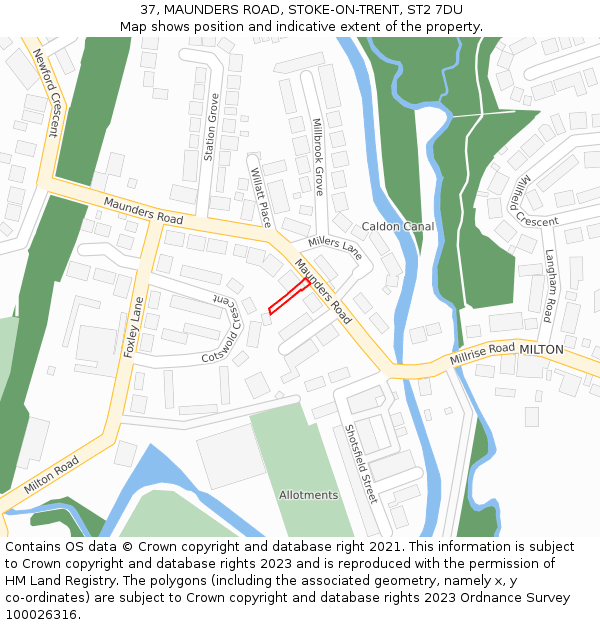 37, MAUNDERS ROAD, STOKE-ON-TRENT, ST2 7DU: Location map and indicative extent of plot