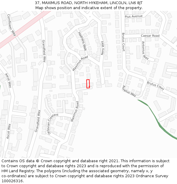 37, MAXIMUS ROAD, NORTH HYKEHAM, LINCOLN, LN6 8JT: Location map and indicative extent of plot