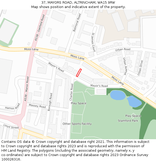 37, MAYORS ROAD, ALTRINCHAM, WA15 9RW: Location map and indicative extent of plot