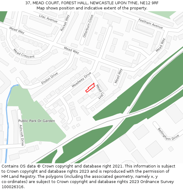 37, MEAD COURT, FOREST HALL, NEWCASTLE UPON TYNE, NE12 9RF: Location map and indicative extent of plot