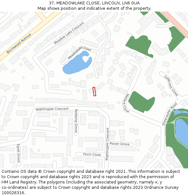 37, MEADOWLAKE CLOSE, LINCOLN, LN6 0UA: Location map and indicative extent of plot