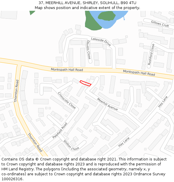 37, MEERHILL AVENUE, SHIRLEY, SOLIHULL, B90 4TU: Location map and indicative extent of plot