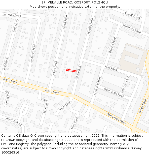 37, MELVILLE ROAD, GOSPORT, PO12 4QU: Location map and indicative extent of plot