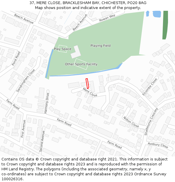 37, MERE CLOSE, BRACKLESHAM BAY, CHICHESTER, PO20 8AG: Location map and indicative extent of plot