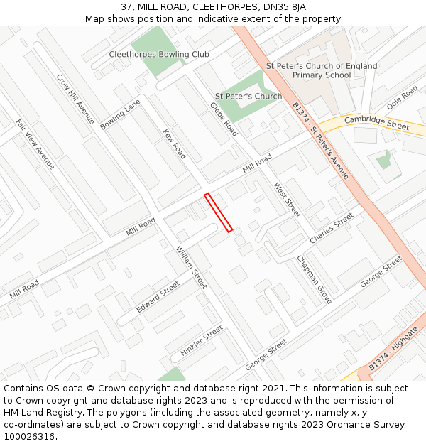 37, MILL ROAD, CLEETHORPES, DN35 8JA: Location map and indicative extent of plot