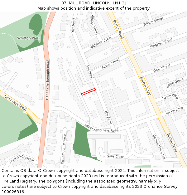 37, MILL ROAD, LINCOLN, LN1 3JJ: Location map and indicative extent of plot