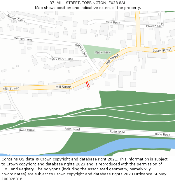 37, MILL STREET, TORRINGTON, EX38 8AL: Location map and indicative extent of plot