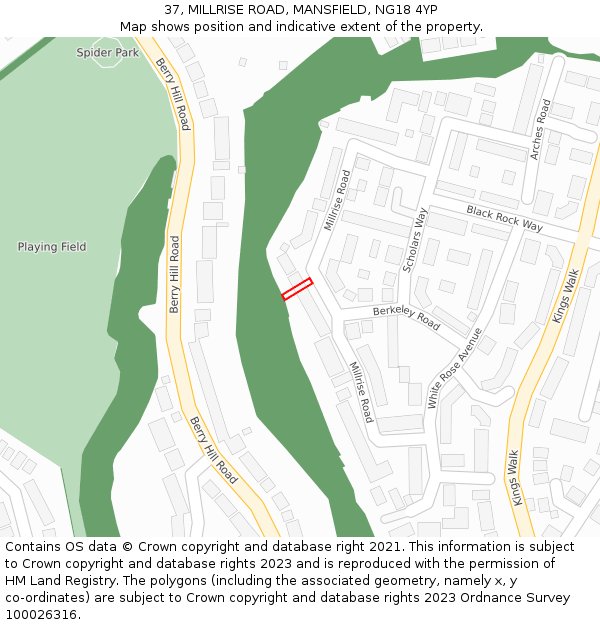 37, MILLRISE ROAD, MANSFIELD, NG18 4YP: Location map and indicative extent of plot