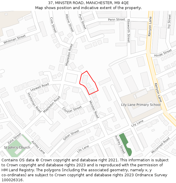 37, MINSTER ROAD, MANCHESTER, M9 4QE: Location map and indicative extent of plot