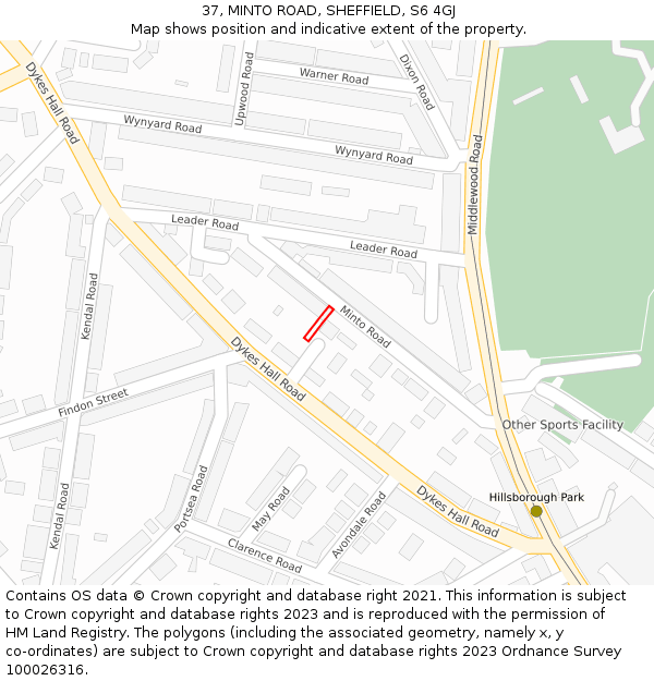 37, MINTO ROAD, SHEFFIELD, S6 4GJ: Location map and indicative extent of plot