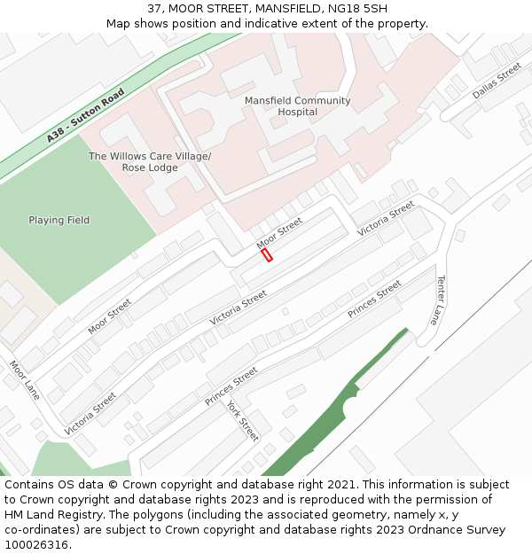 37, MOOR STREET, MANSFIELD, NG18 5SH: Location map and indicative extent of plot