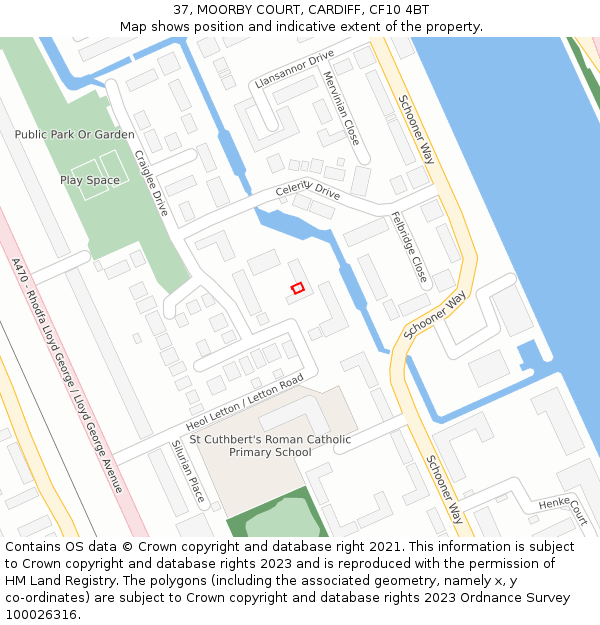 37, MOORBY COURT, CARDIFF, CF10 4BT: Location map and indicative extent of plot