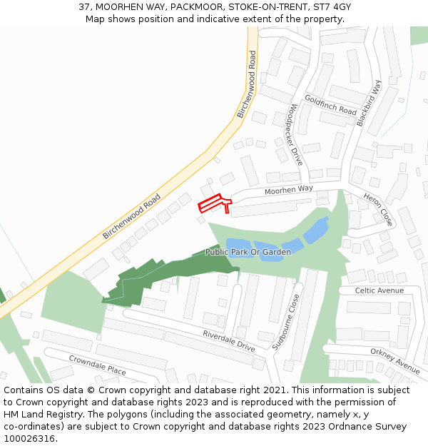 37, MOORHEN WAY, PACKMOOR, STOKE-ON-TRENT, ST7 4GY: Location map and indicative extent of plot