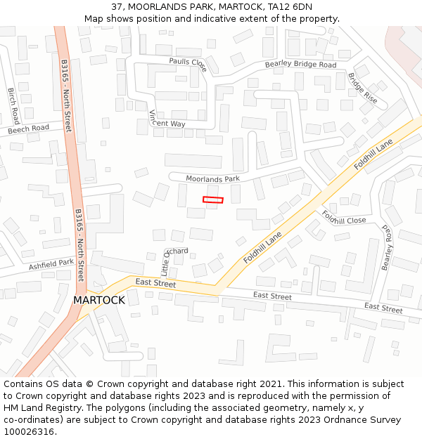 37, MOORLANDS PARK, MARTOCK, TA12 6DN: Location map and indicative extent of plot