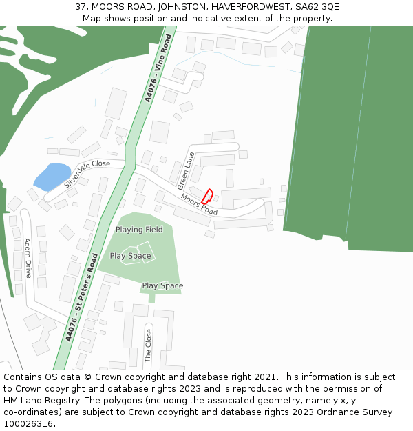 37, MOORS ROAD, JOHNSTON, HAVERFORDWEST, SA62 3QE: Location map and indicative extent of plot