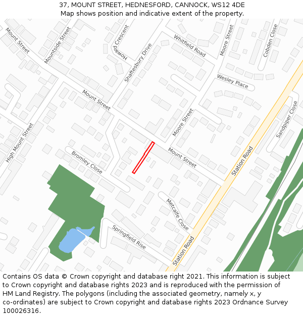 37, MOUNT STREET, HEDNESFORD, CANNOCK, WS12 4DE: Location map and indicative extent of plot